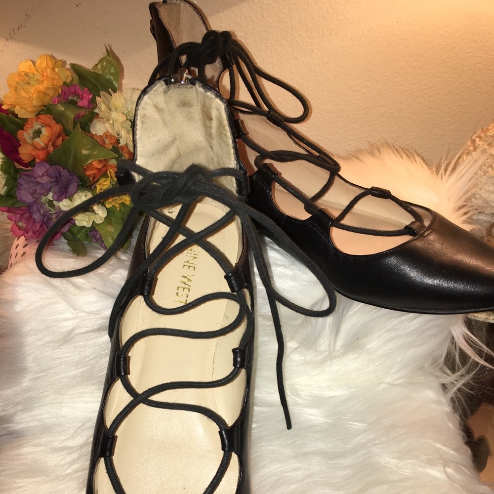 Tie-Up Black Ballet Flats